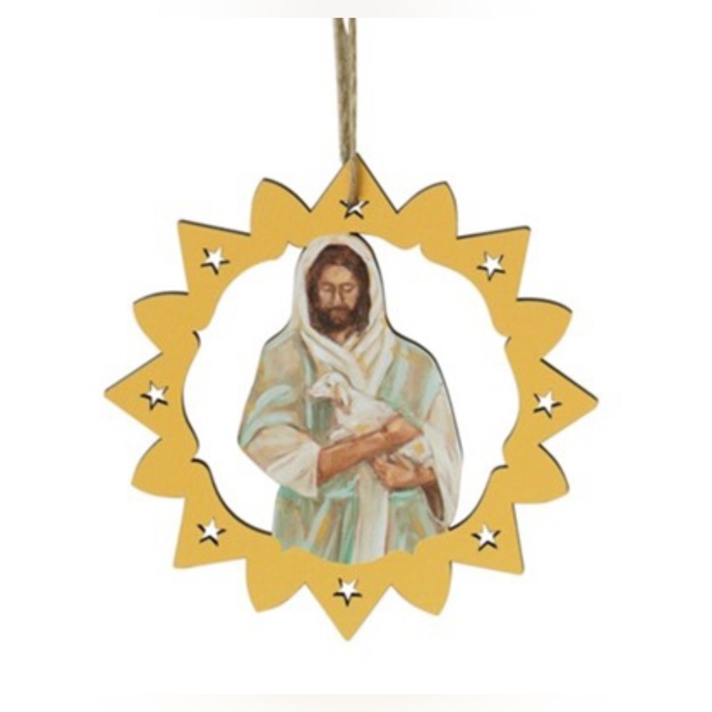 5 inch Gold Religious Ornament with Jesus and Lamb